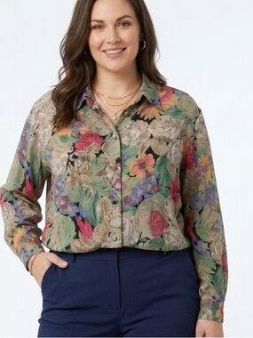 Vintage Della Spiga Dark Floral Button Up Blouse Romantic Cottagecore Shirt 1834